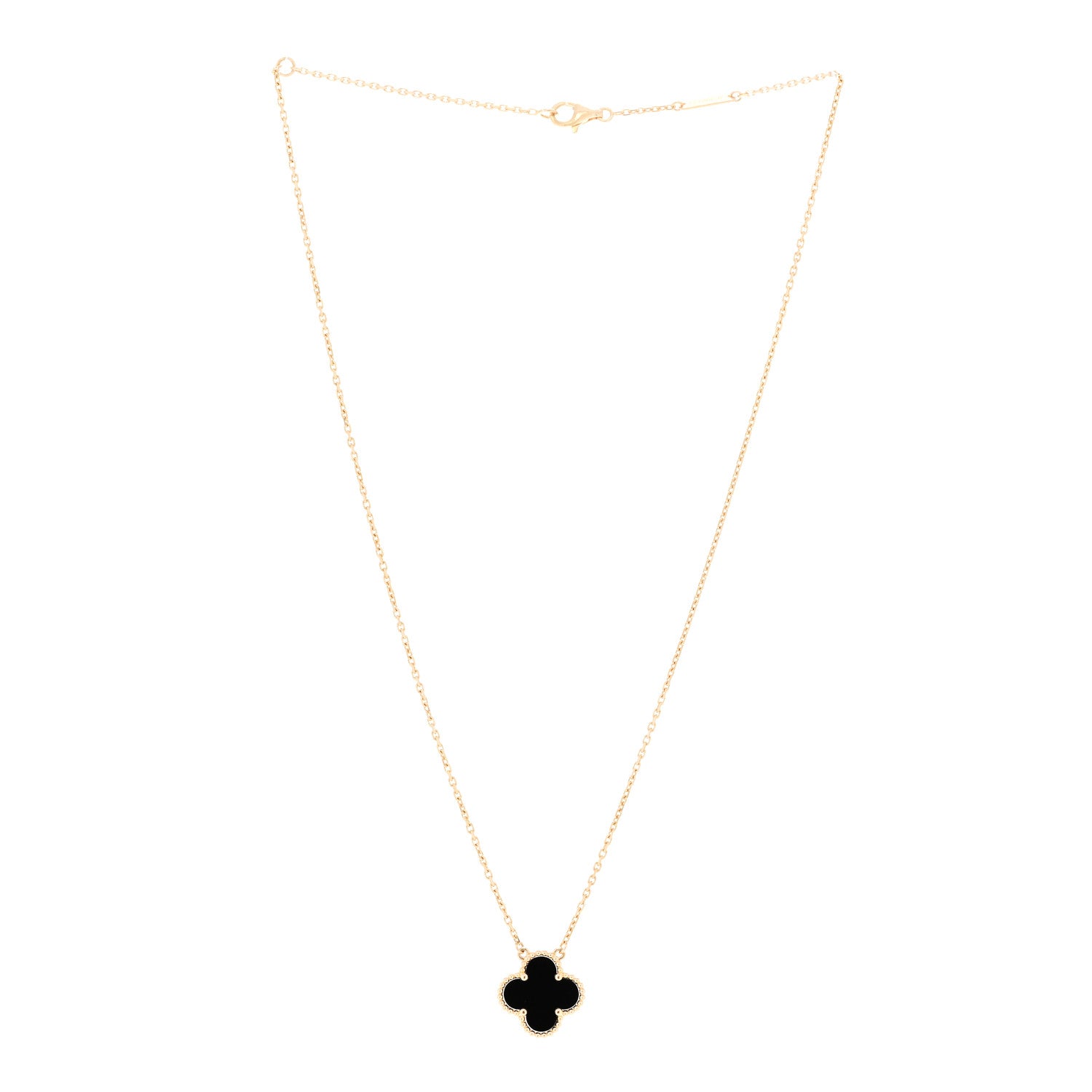 Van Cleef & Arpels 18K Yellow Gold Black Onyx Vintage Alhambra Pendant Necklace 3 of 5