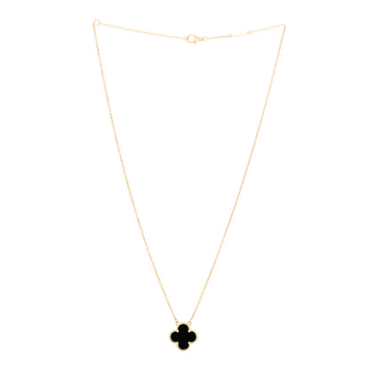 Van Cleef & Arpels 18K Yellow Gold Black Onyx Vintage Alhambra Pendant Necklace 3 of 5