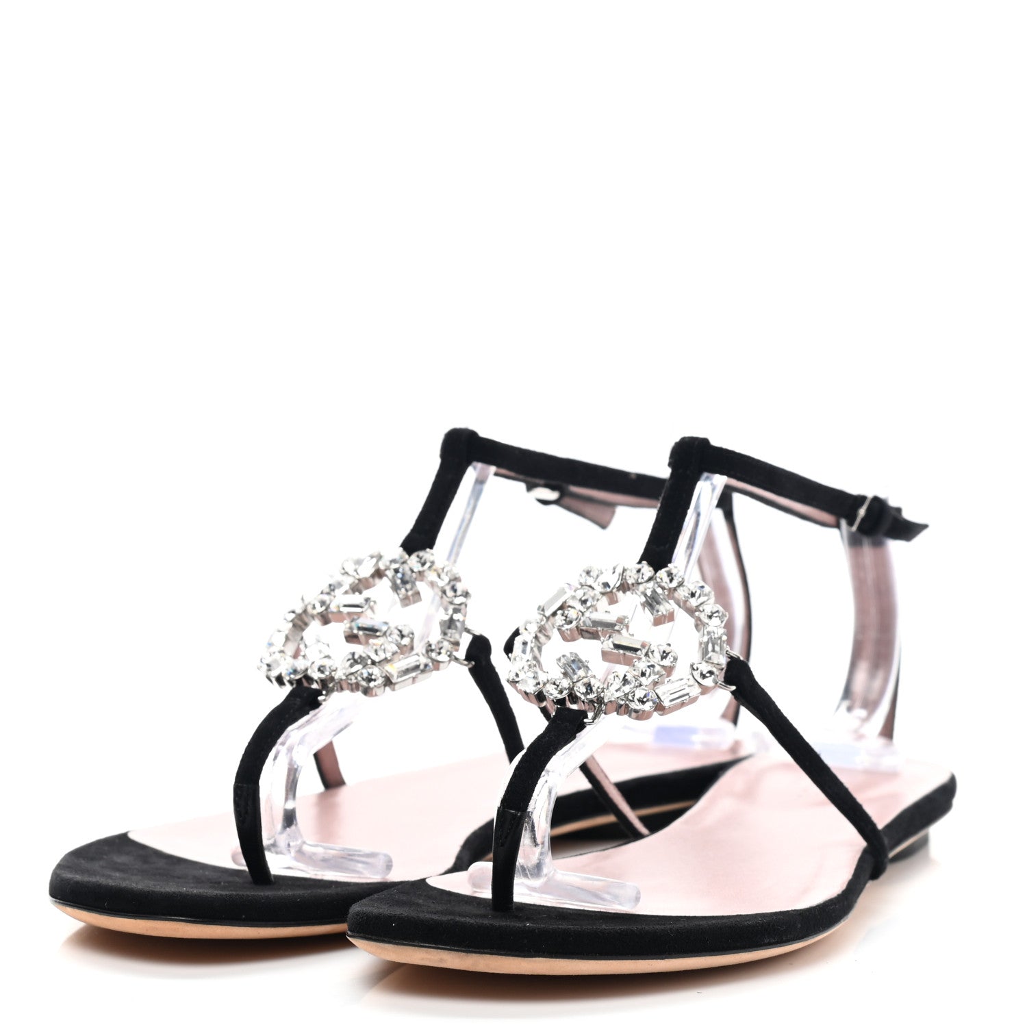Gucci Suede Crystal GG Thong Sandals 37 Black 3 of 7