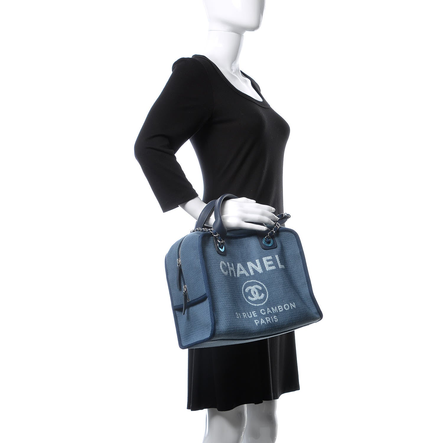 Chanel Denim Deauville Bowling Bag Blue 2 of 9