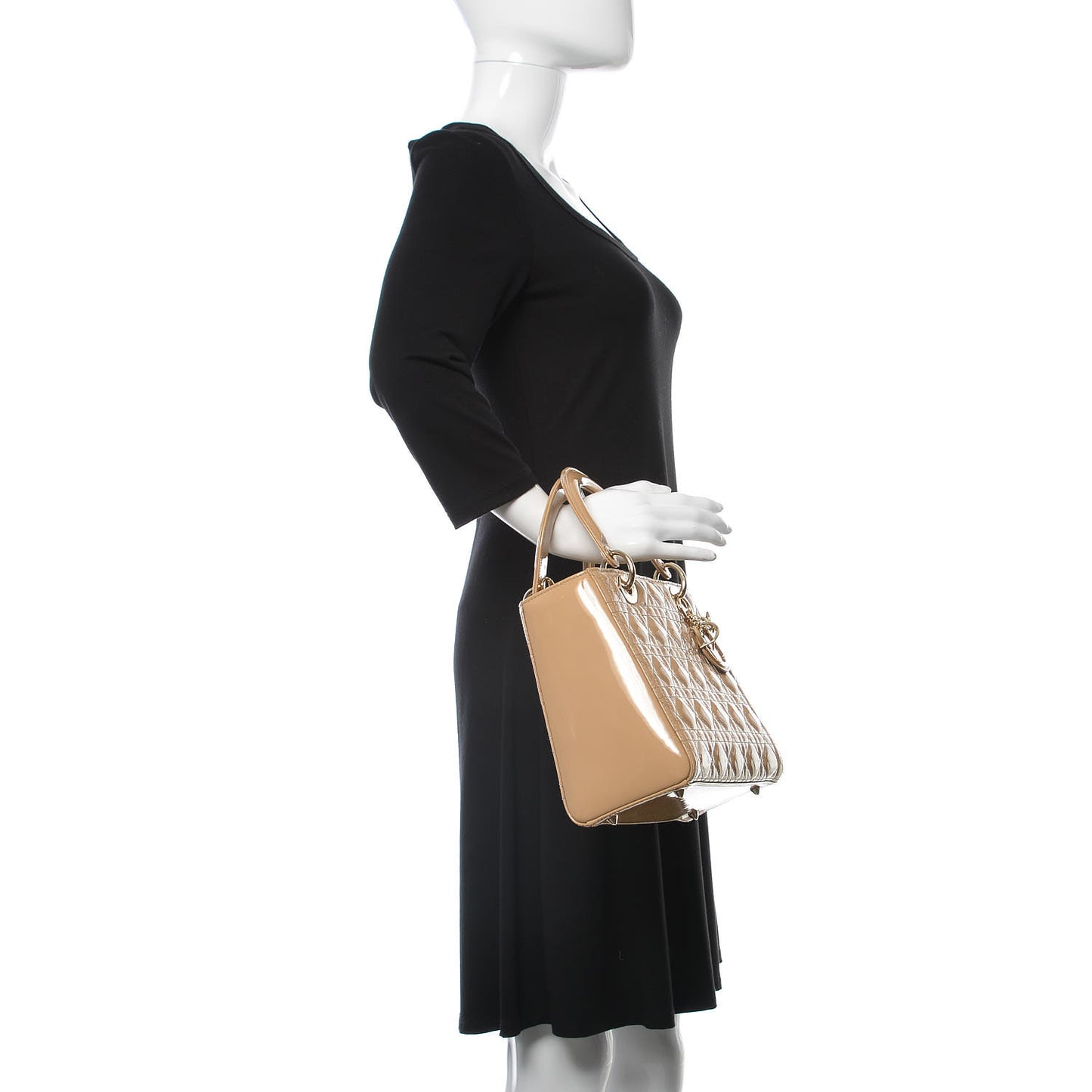 Patent Cannage Medium Lady Dior Beige