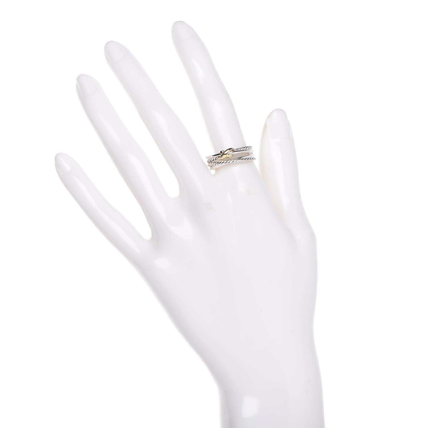 David Yurman Sterling Silver 18K Yellow Gold 6mm X Crossover Ring 54 7 2 of 5