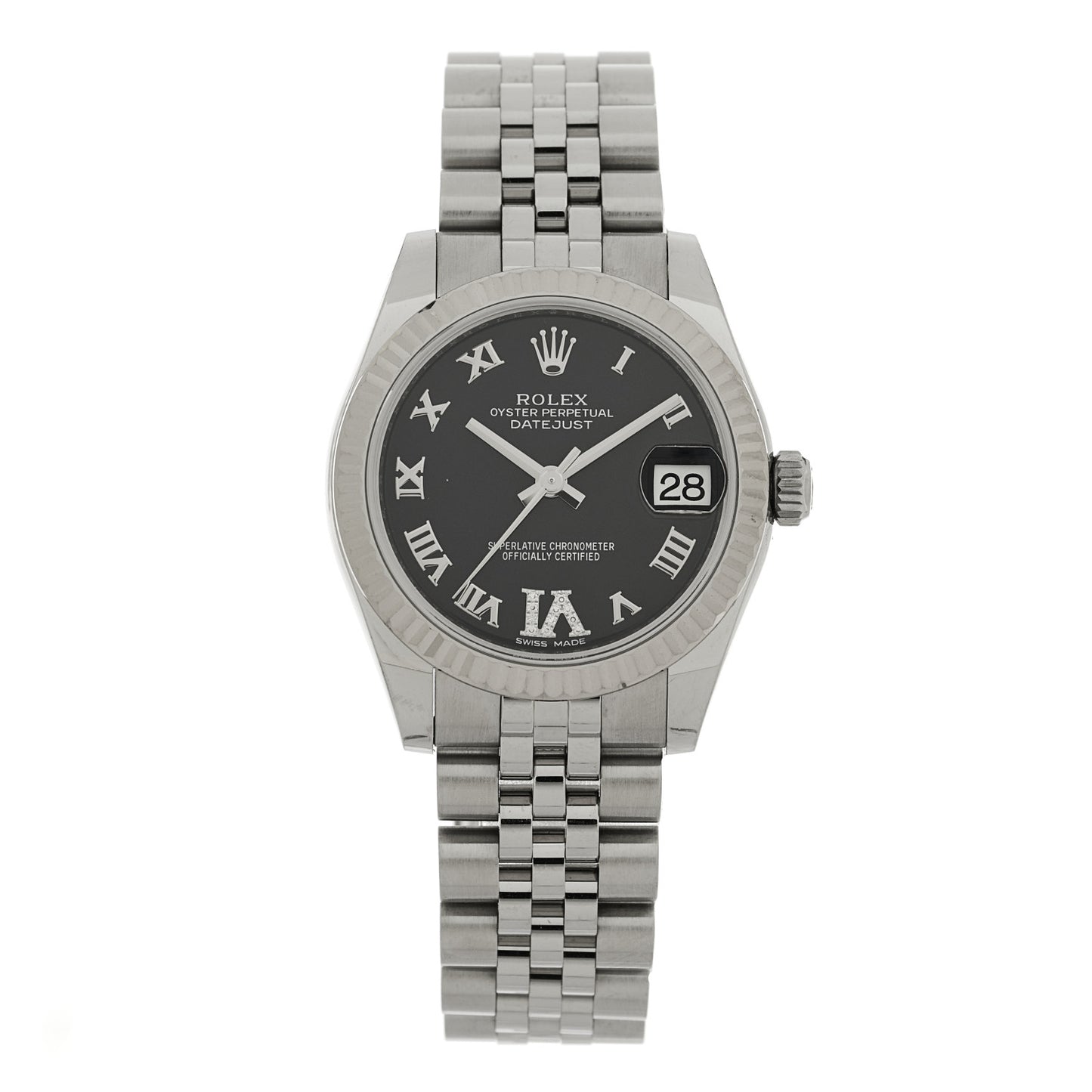 Stainless Steel 18K White Gold Diamond 31mm Oyster Perpetual Datejust Watch Aubergine Roman 178274