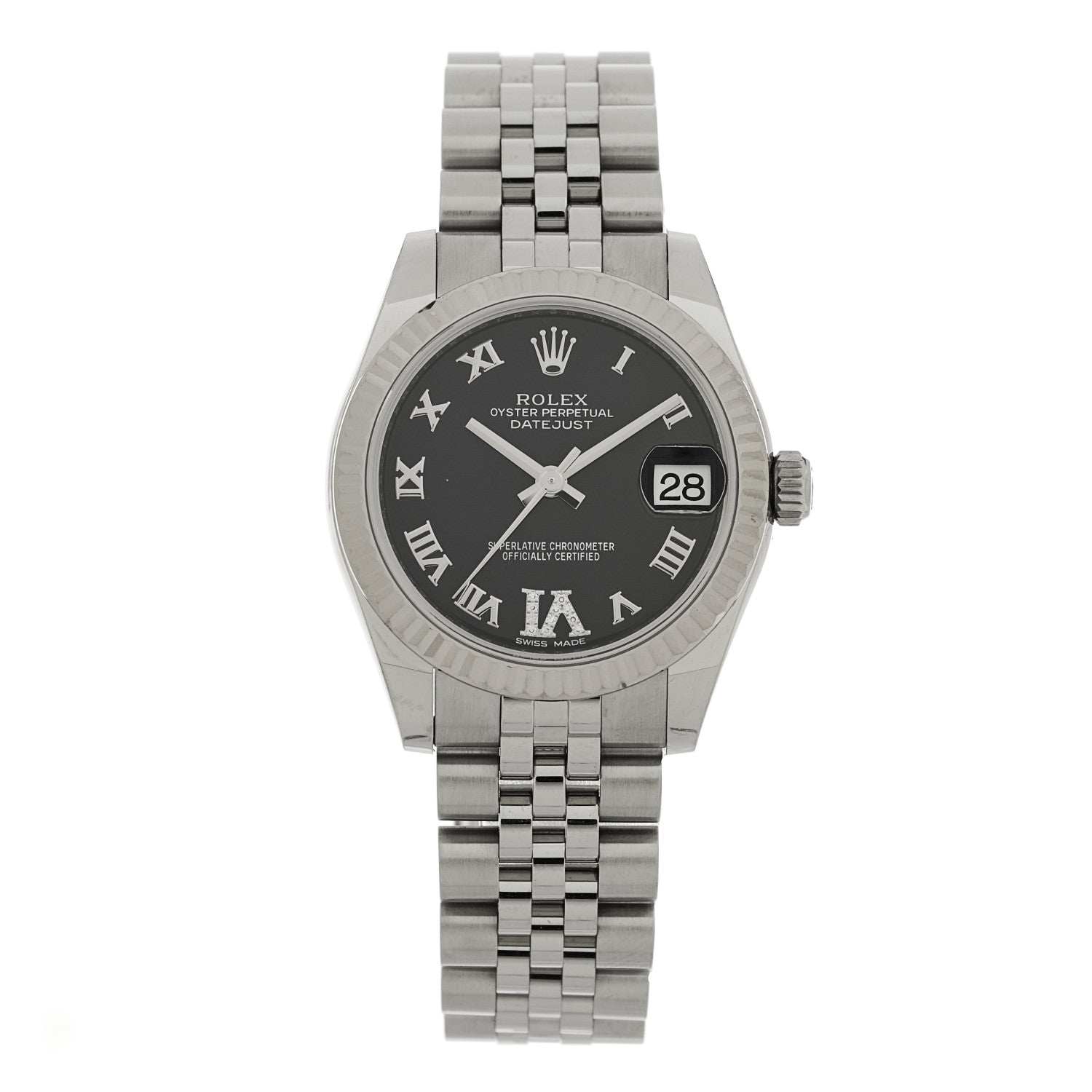 Rolex Stainless Steel 18K White Gold Diamond 31mm Oyster Perpetual Datejust Watch Aubergine Roman 178274 1 of 5