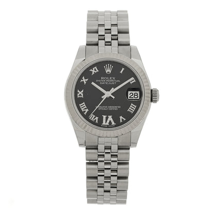 Rolex Stainless Steel 18K White Gold Diamond 31mm Oyster Perpetual Datejust Watch Aubergine Roman 178274 1 of 5