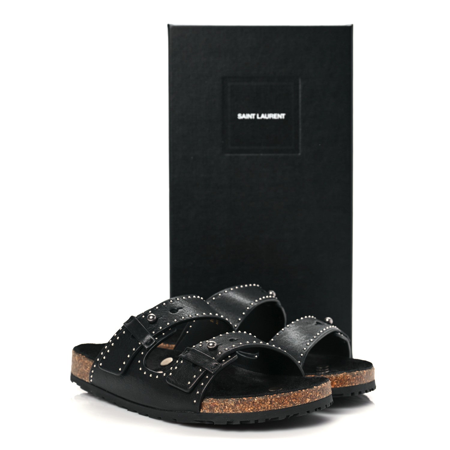 Saint Laurent Calfskin Studded Jimmy Cross Slides 37.5 Black 9 of 9