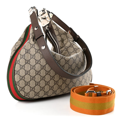 Gucci GG Supreme Monogram Textured Calfskin Web Large Attache Shoulder Bag Beige Ebony New Acero 3 of 11