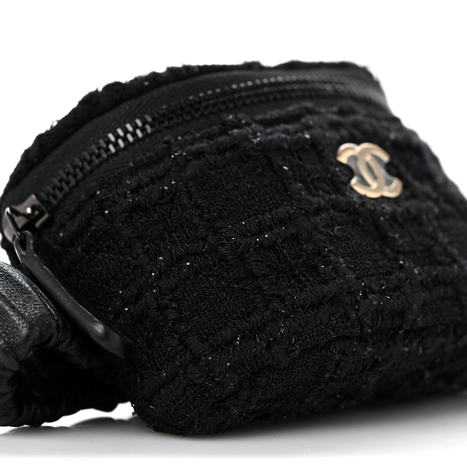 Chanel Tweed Lambskin Quilted Arm Coin Purse Black 7 of 9