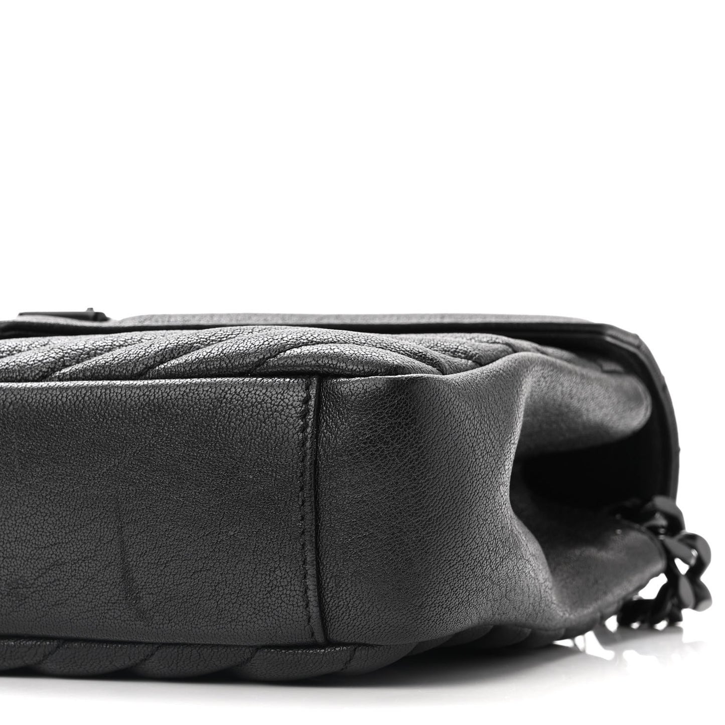 Sheepskin Matelasse Chevron Monogram Monochrome Medium College Bag Black