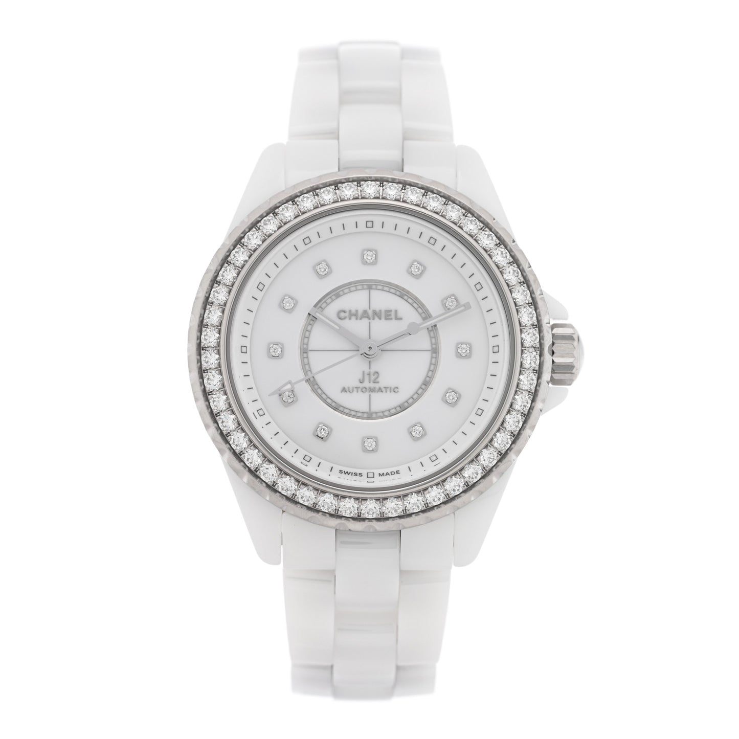 Stainless Steel Ceramic Diamond Bezel 33mm J12 Automatic Watch White
