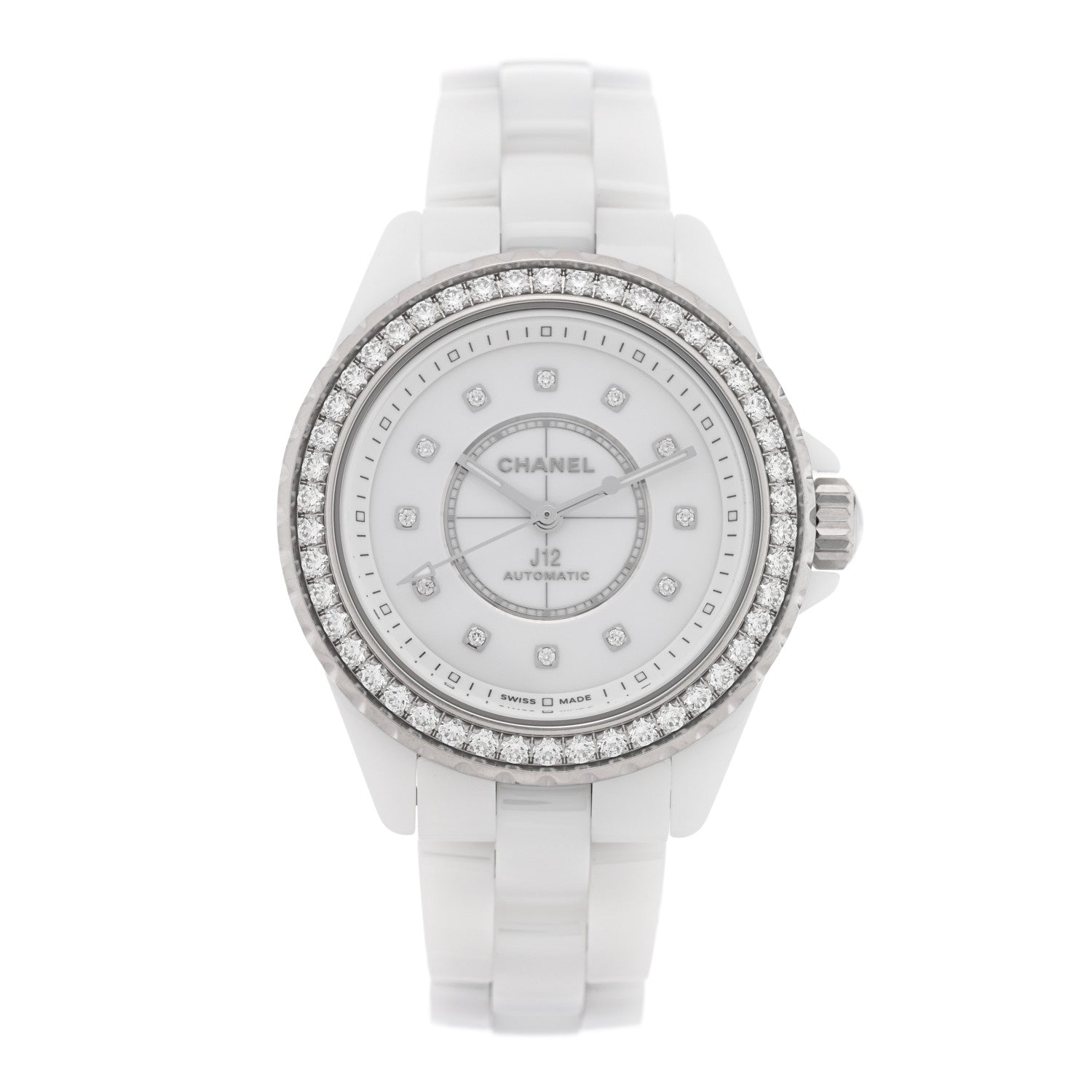 Chanel Stainless Steel Ceramic Diamond Bezel 33mm J12 Automatic Watch White 1 of 4