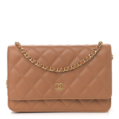 Chanel Lambskin Quilted Wallet on Chain WOC Dark Beige 1 of 12