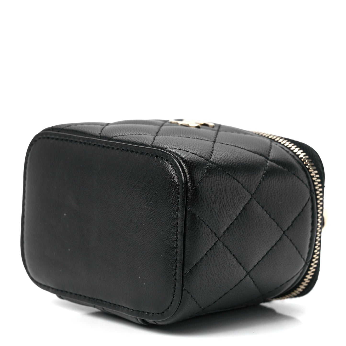 Lambskin Quilted Top Handle Mini Vanity Case With Chain Black