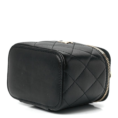 Chanel Lambskin Quilted Top Handle Mini Vanity Case With Chain Black 9 of 12