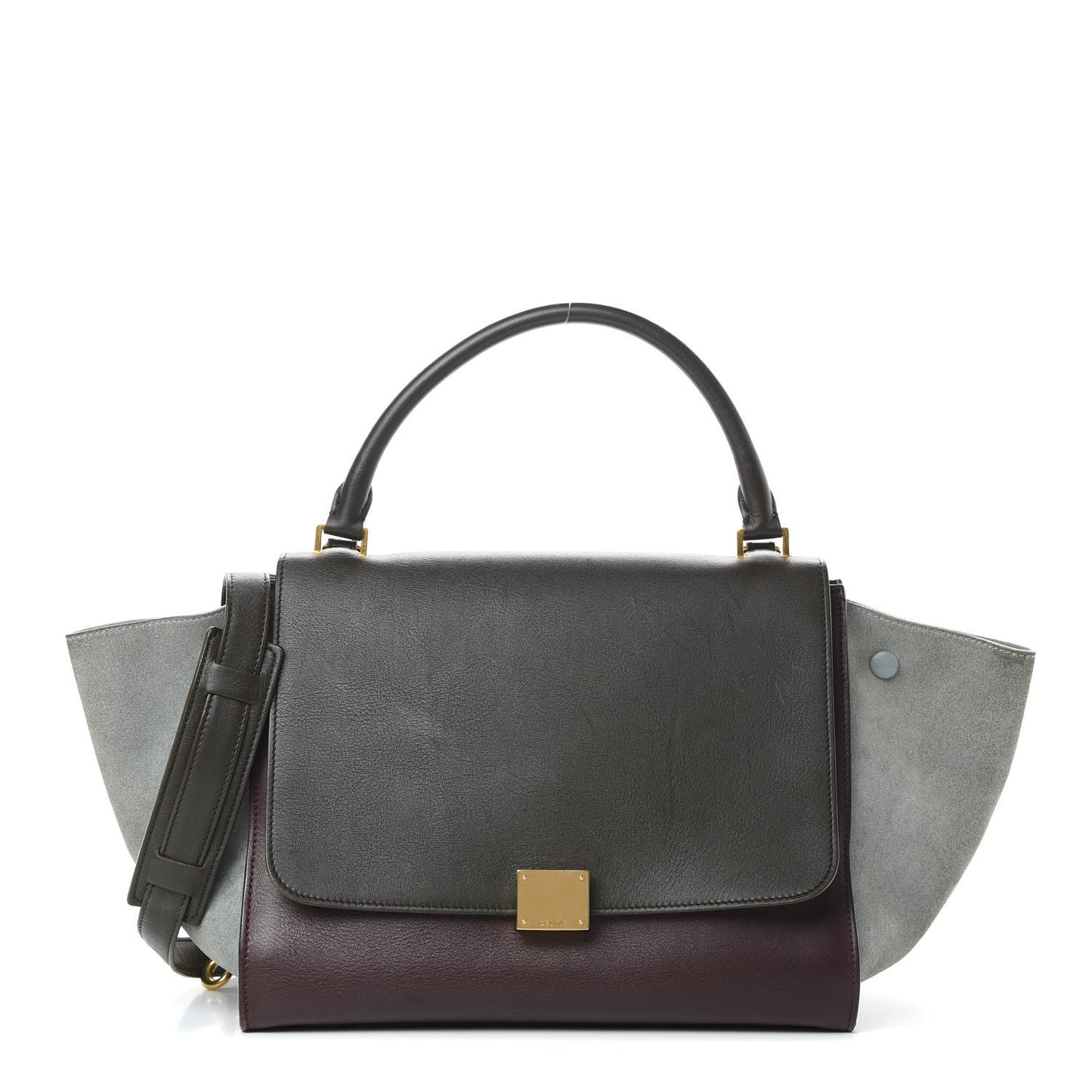 Smooth Calfskin Suede Medium Tri-Color Trapeze Dark Grey