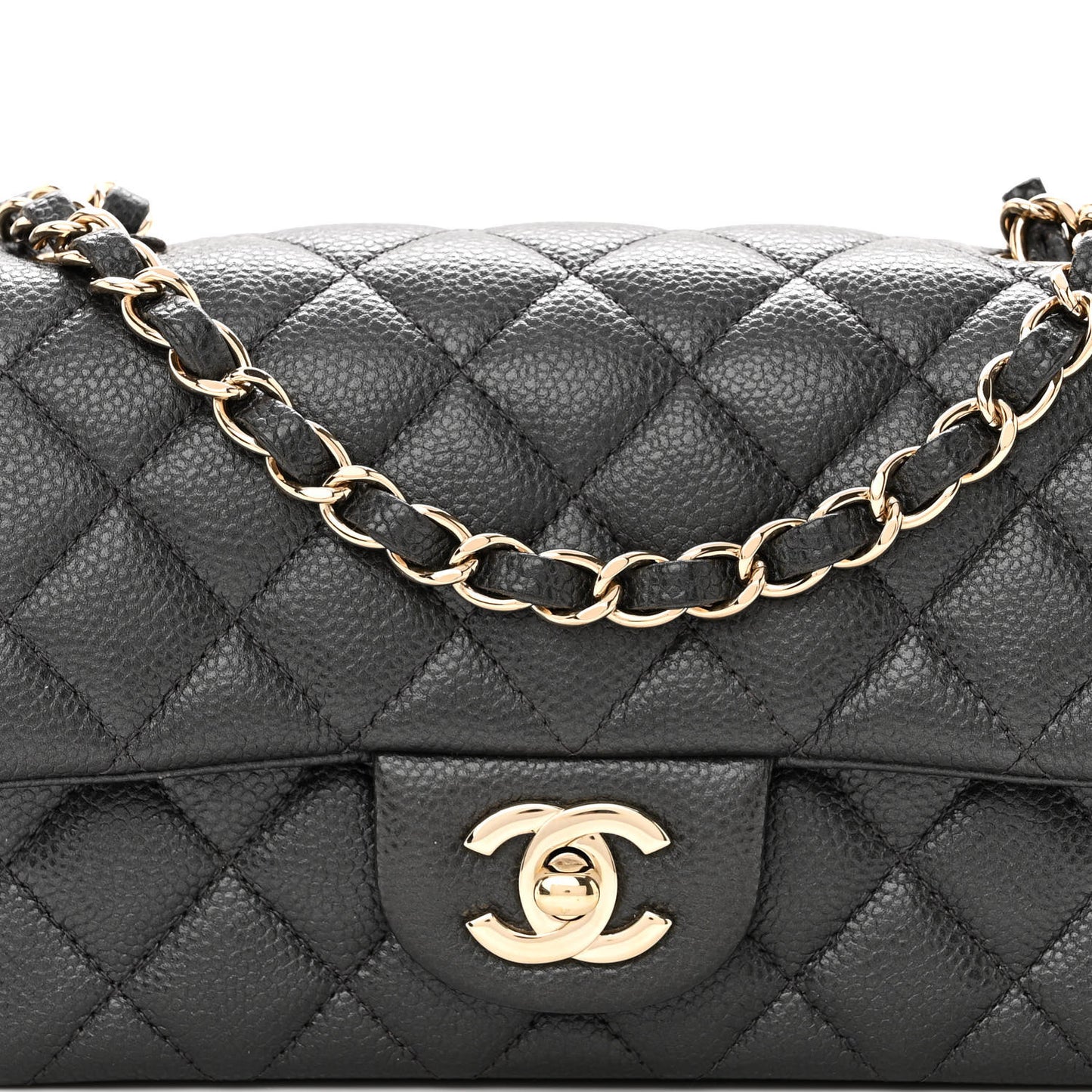 Caviar Quilted Mini Rectangular Flap Dark Grey