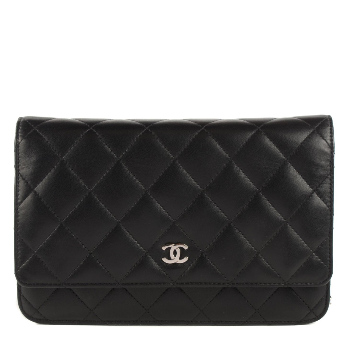 Lambskin Quilted Wallet On Chain WOC Black