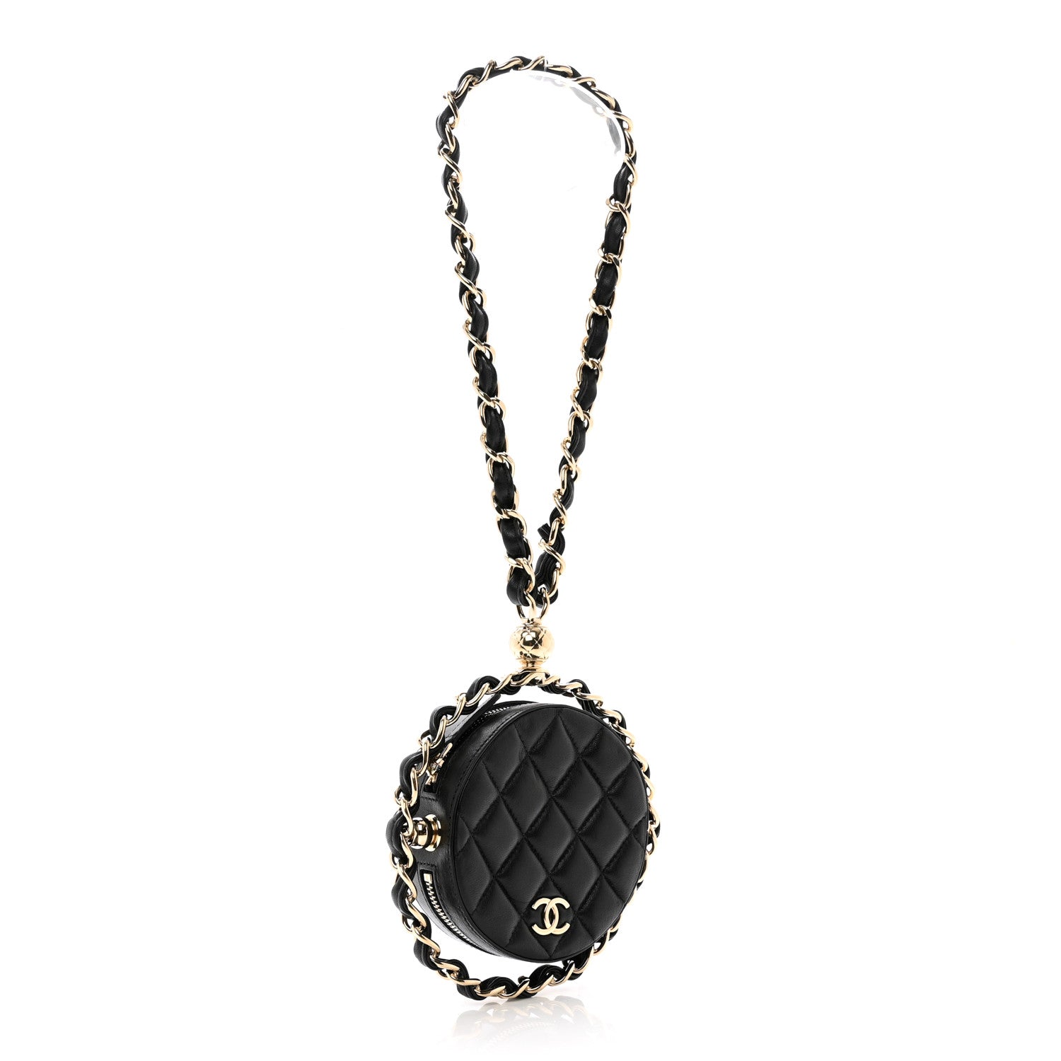 Chanel Lambskin Quilted Chain Round Mini Clutch Black 3 of 8