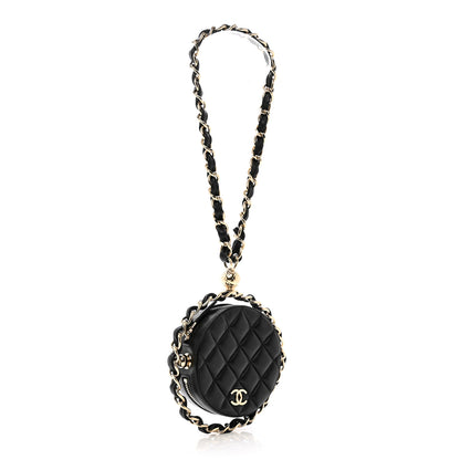 Chanel Lambskin Quilted Chain Round Mini Clutch Black 3 of 8