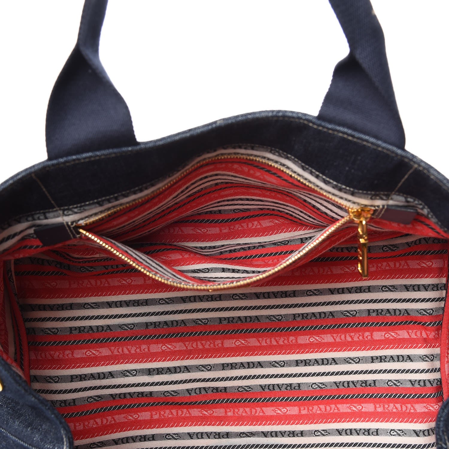 Prada Denim Logo Tote Blue Rosso 8 of 9