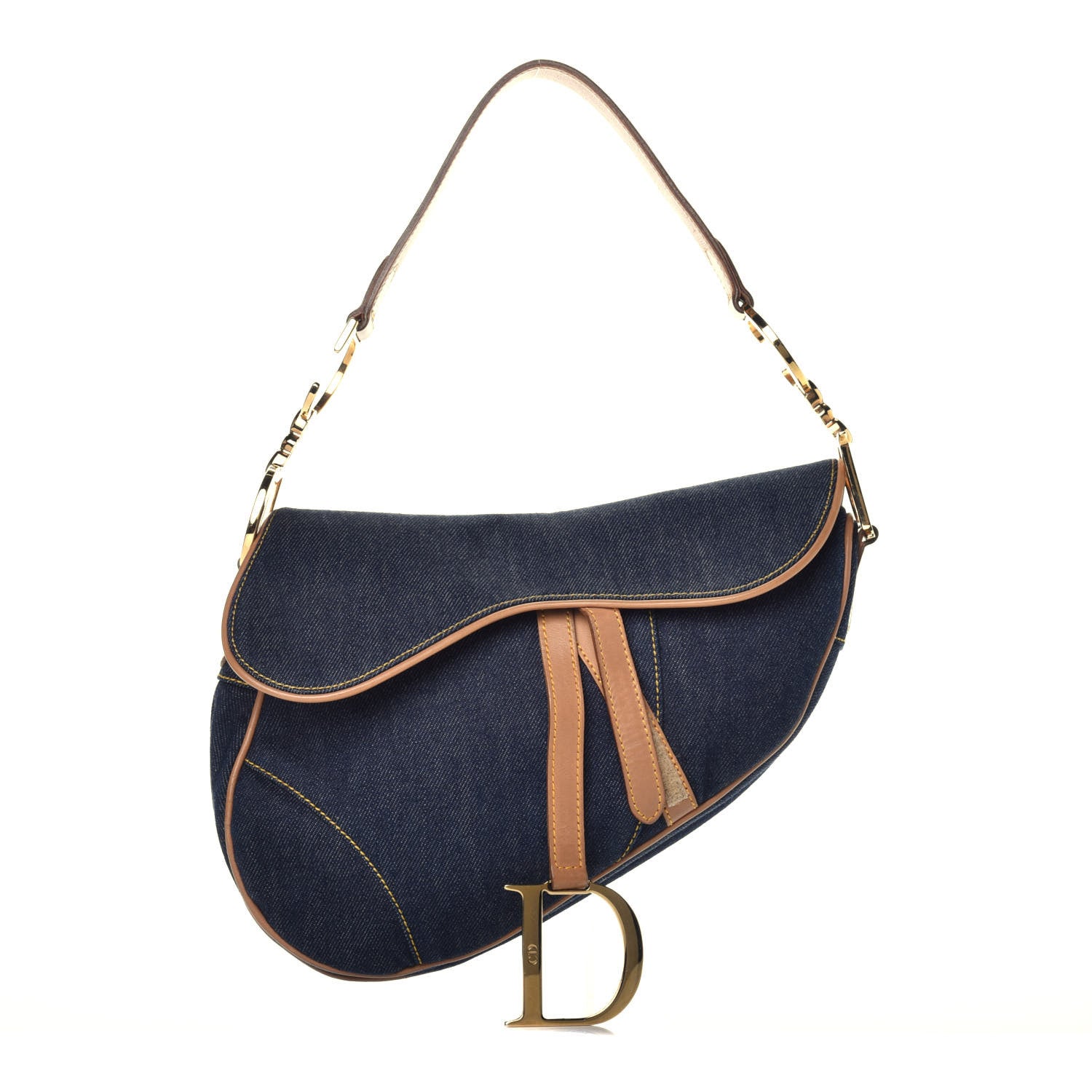 Christian Dior Denim Calfskin Saddle Bag Blue 1 of 9