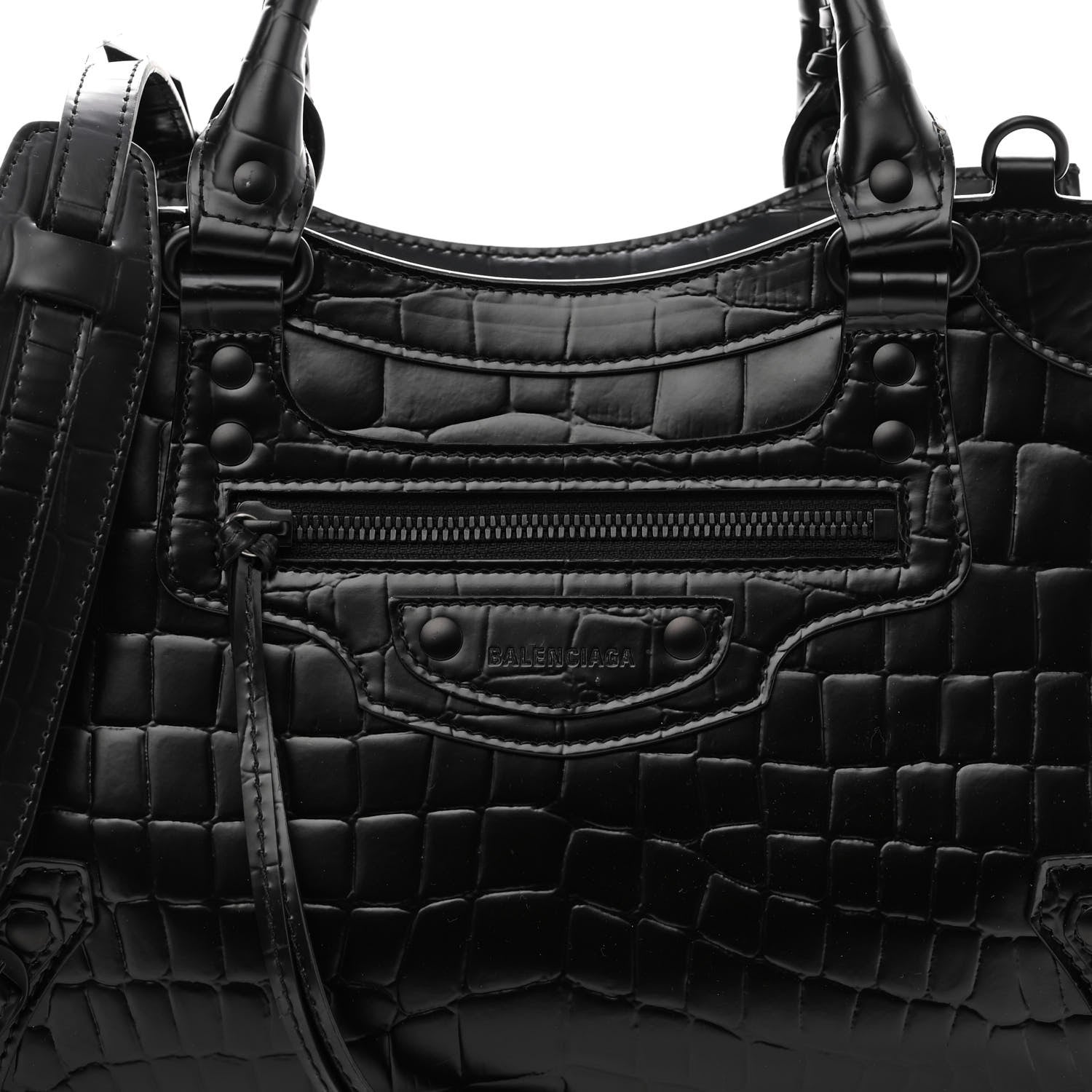 Balenciaga Semi Shiny Calfskin Crocodile Embossed Neo Classic Black Hardware S City Black 6 of 8