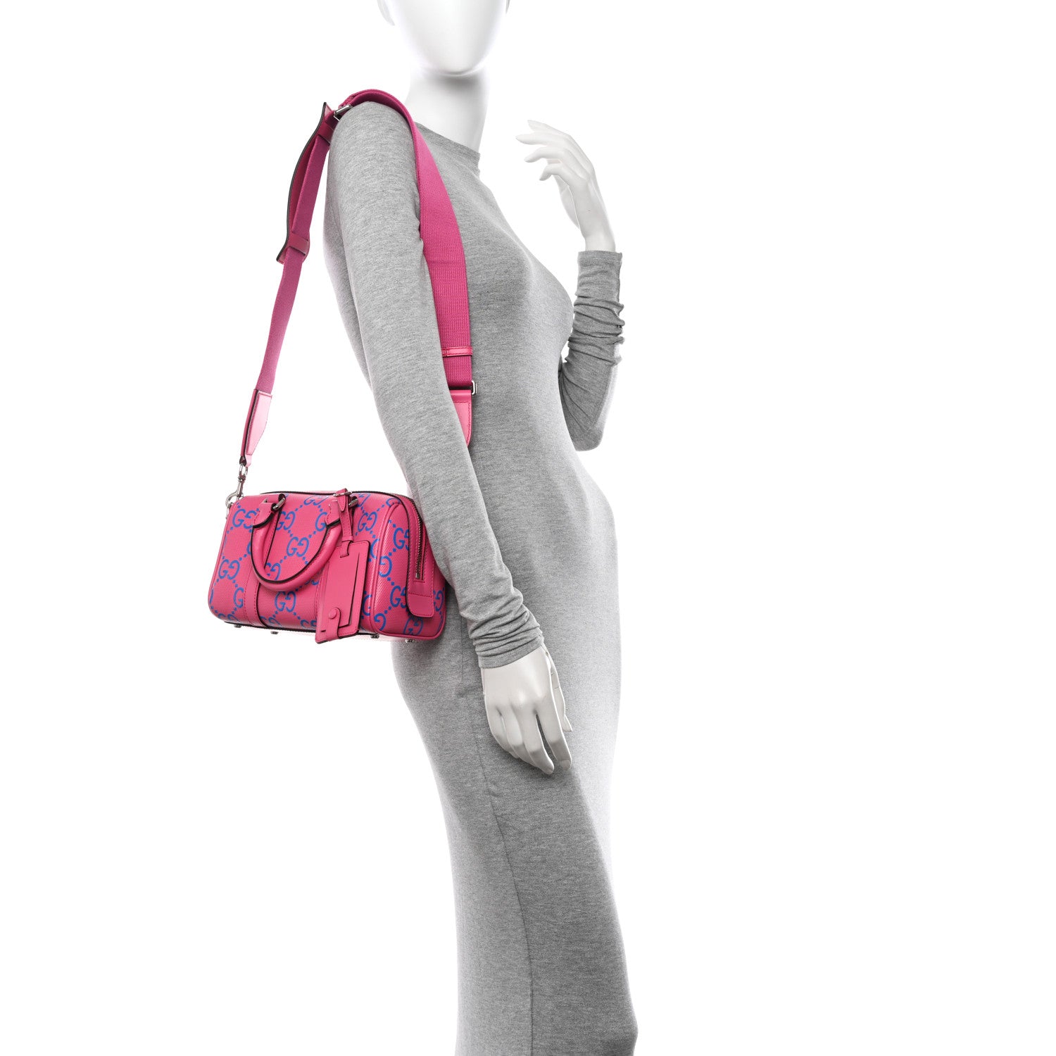 Gucci Calfskin GG Tennis Bi-Color Embossed Mini Duffle Bag Modern Fucsia Modern Blue 2 of 11