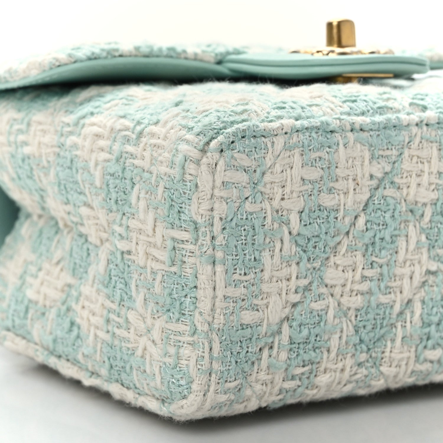 Chanel Tweed Handle Crush Top Handle Flap Bag Light Blue Ecru 8 of 9