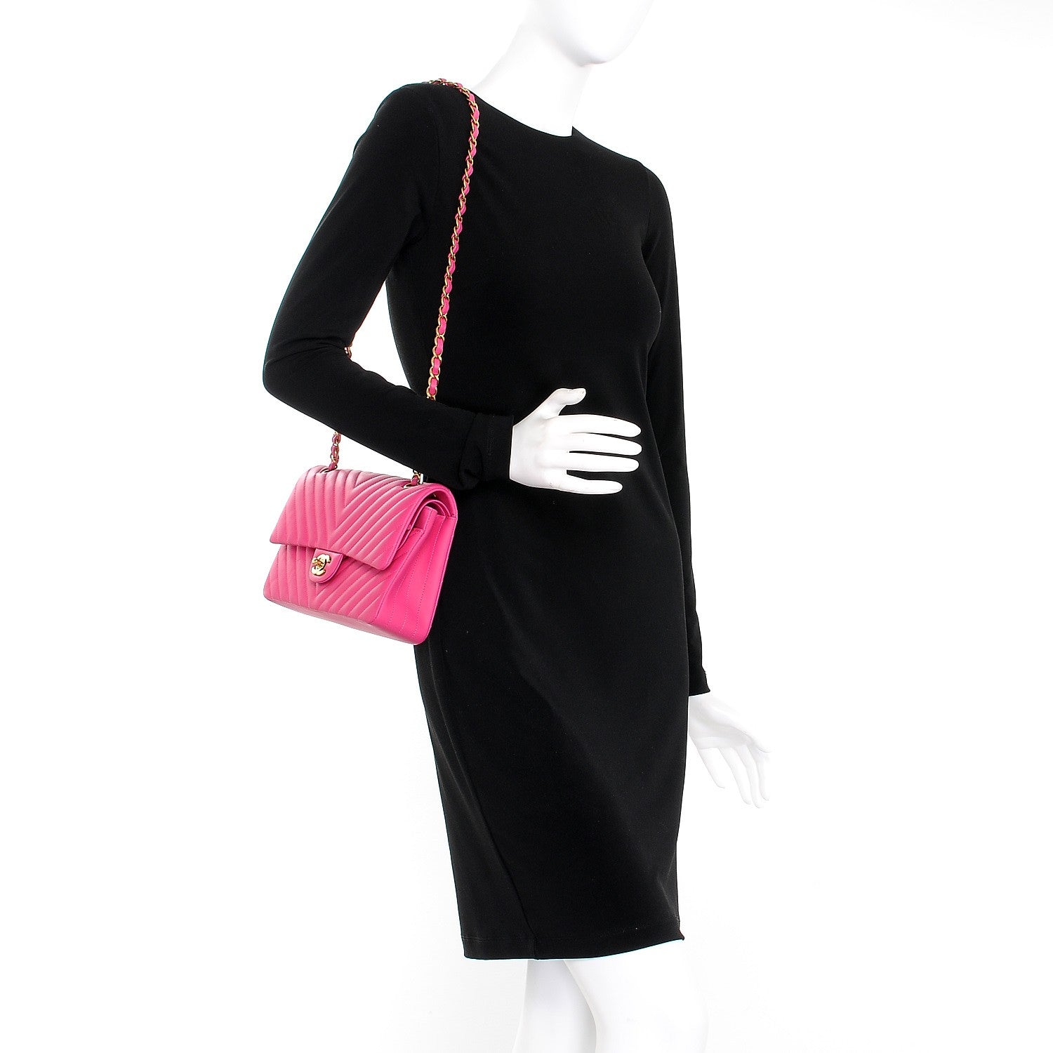 Chanel Lambskin Chevron Quilted Medium Double Flap Pink 2 of 9