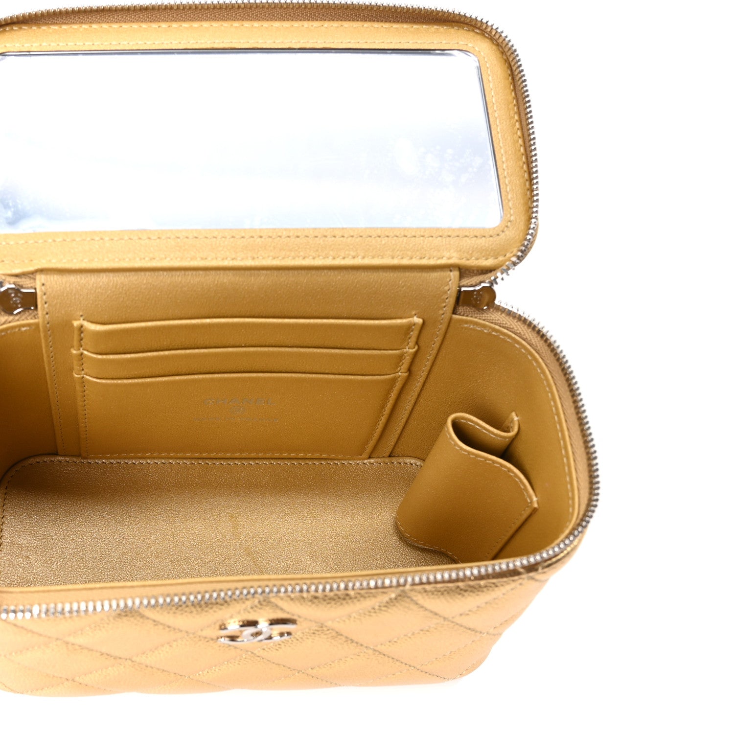 Chanel Metallic Caviar Quilted Small Top Handle Vanity Case With Chain Gold 5 of 11