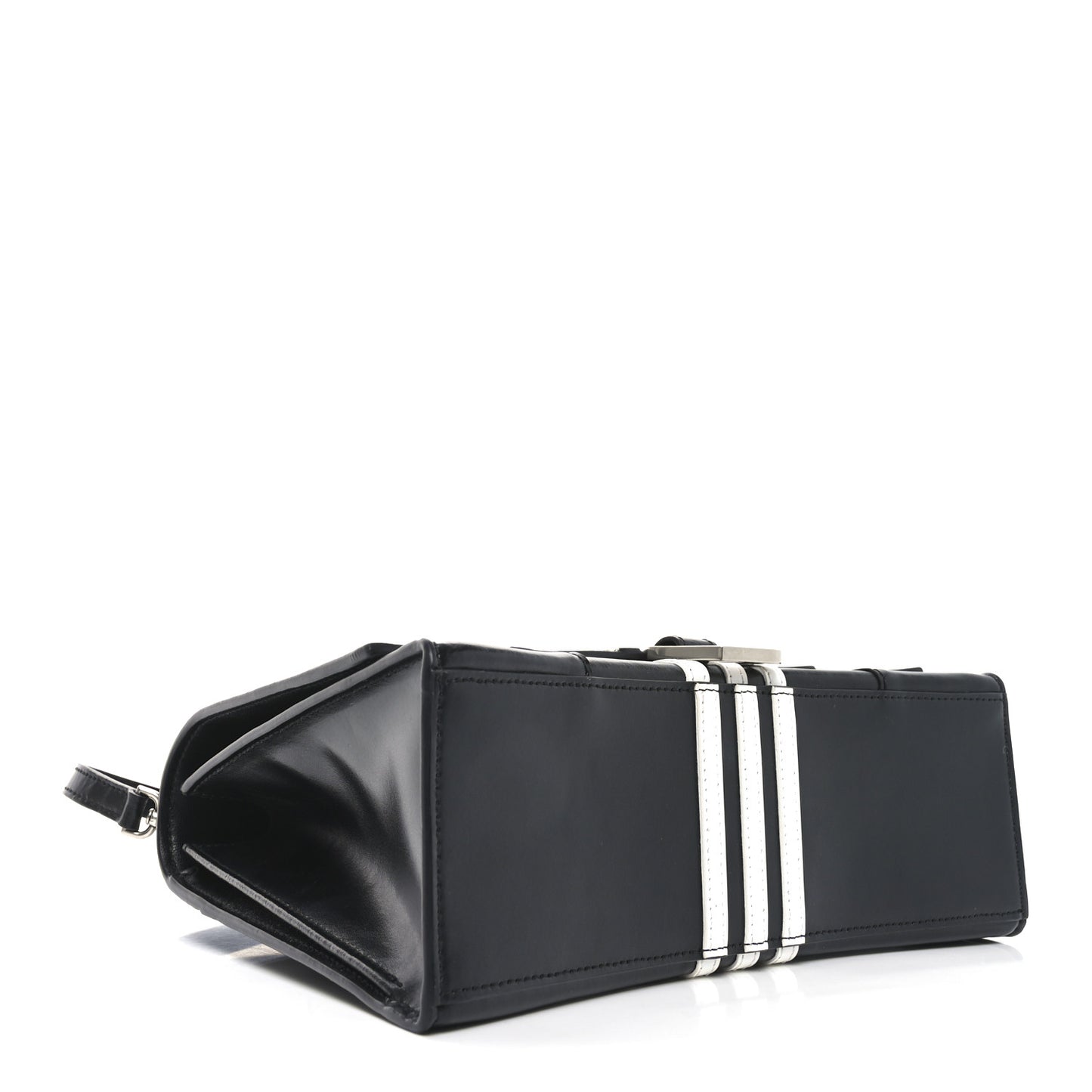 X ADIDAS Shiny Box Calfskin Medium Hourglass Top Handle Bag Black White