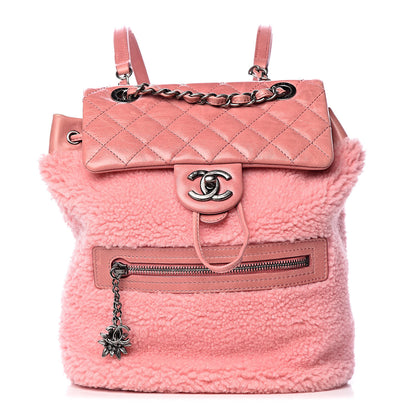Chanel Glazed Calfskin Shearling Quilted Small Mountain Backpack Pink 1 of 13
