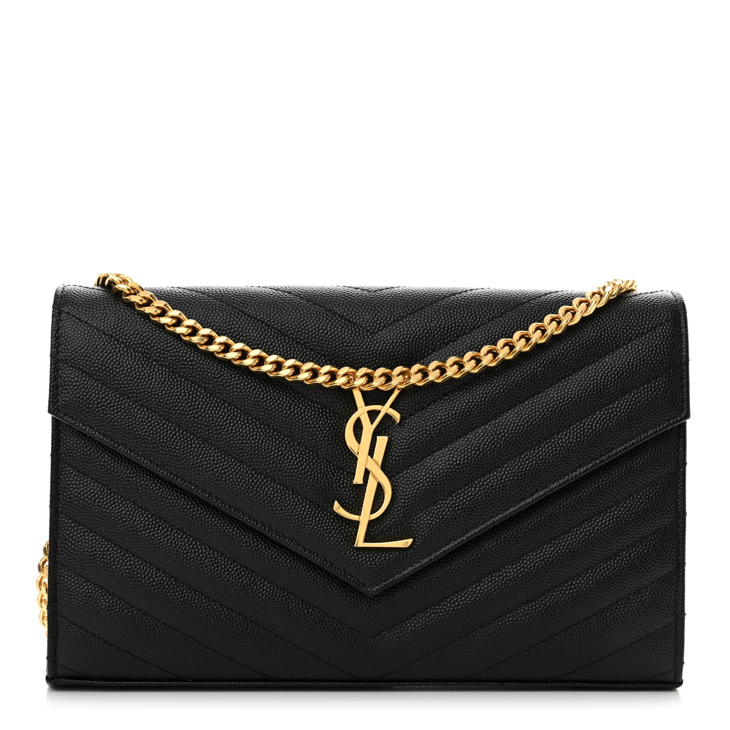 Grain De Poudre Matelasse Chevron Monogram Chain Wallet Black