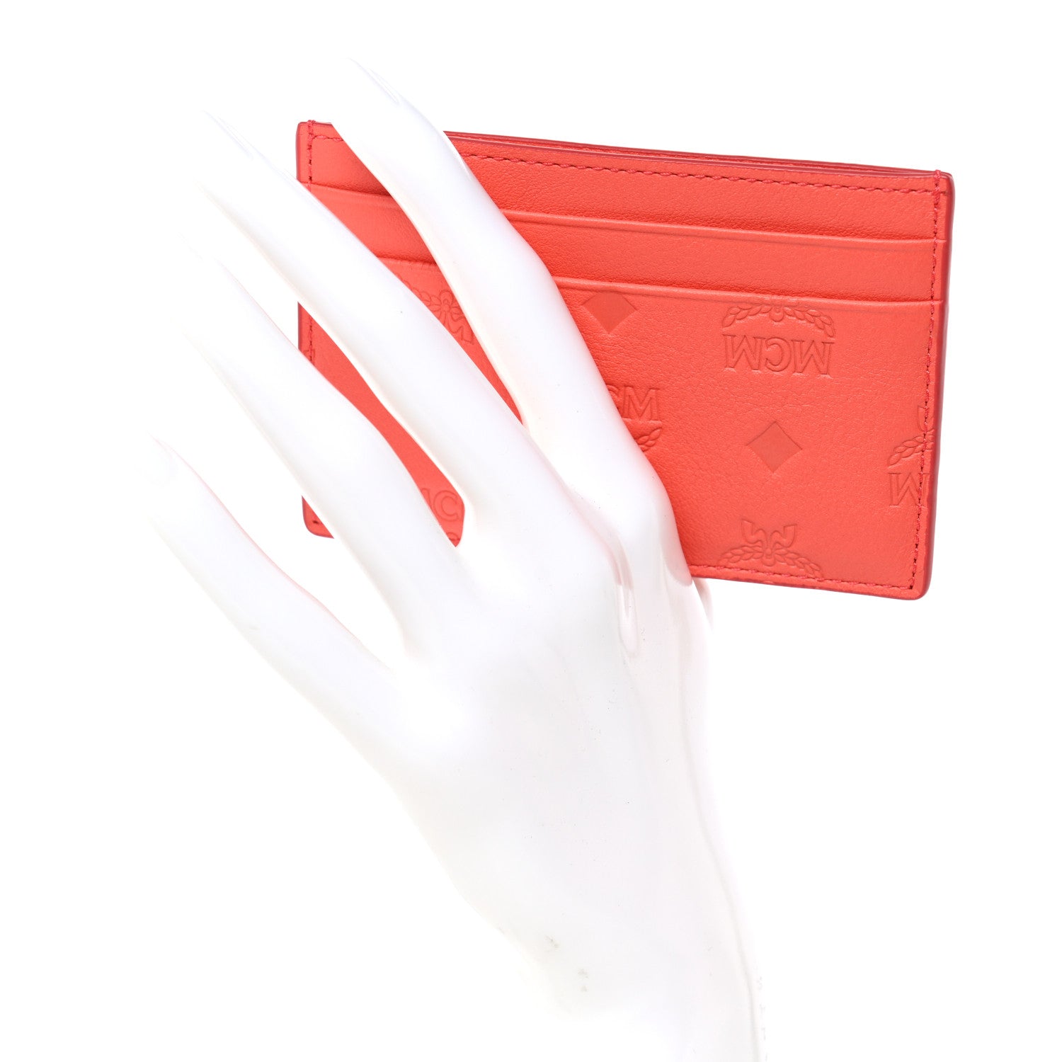 MCM Calfskin Ottomar Monogram Card Case Hot Coral 2 of 7