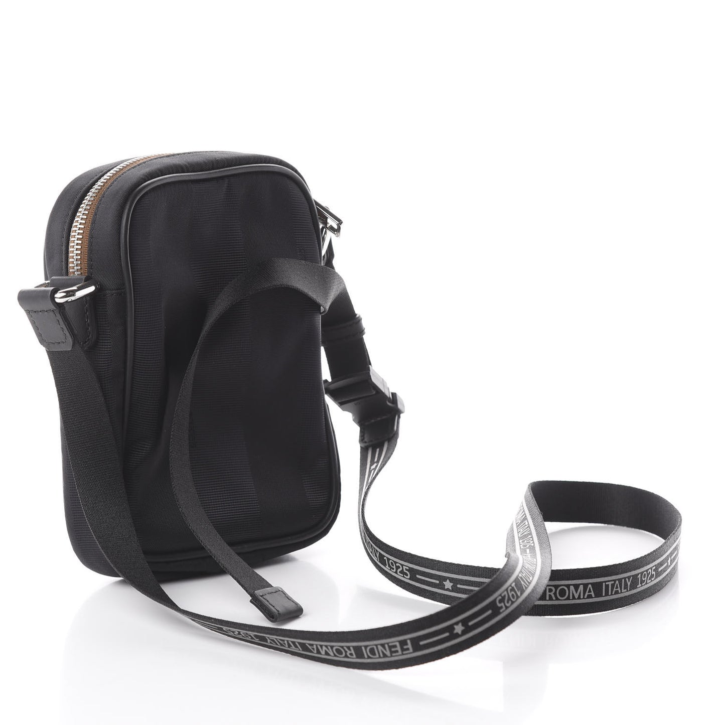 Nylon Vitello Century Pequin Logo Plate Small Crossbody Messenger Black