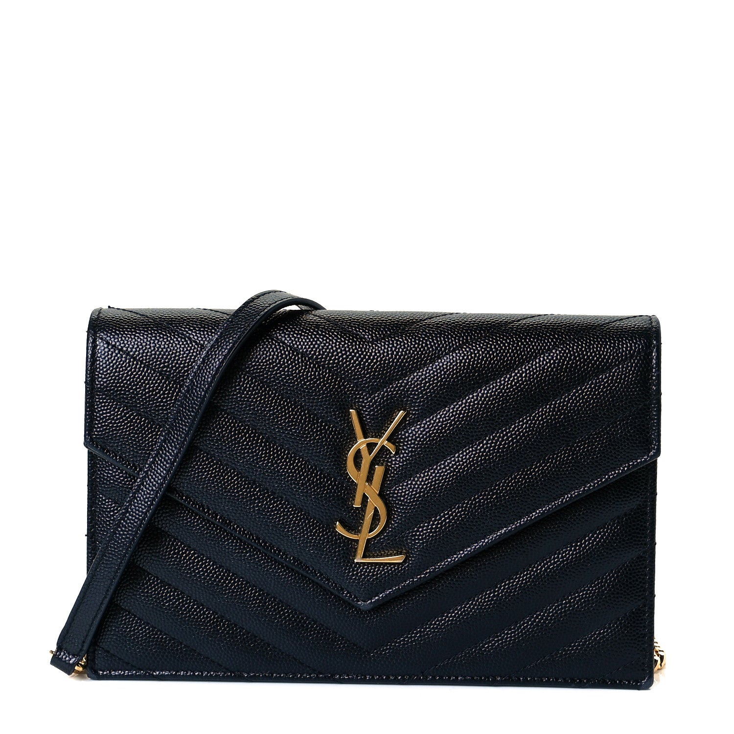 Saint Laurent Grain De Poudre Matelasse Chevron Monogram Envelope Chain Wallet Black 1 of 7
