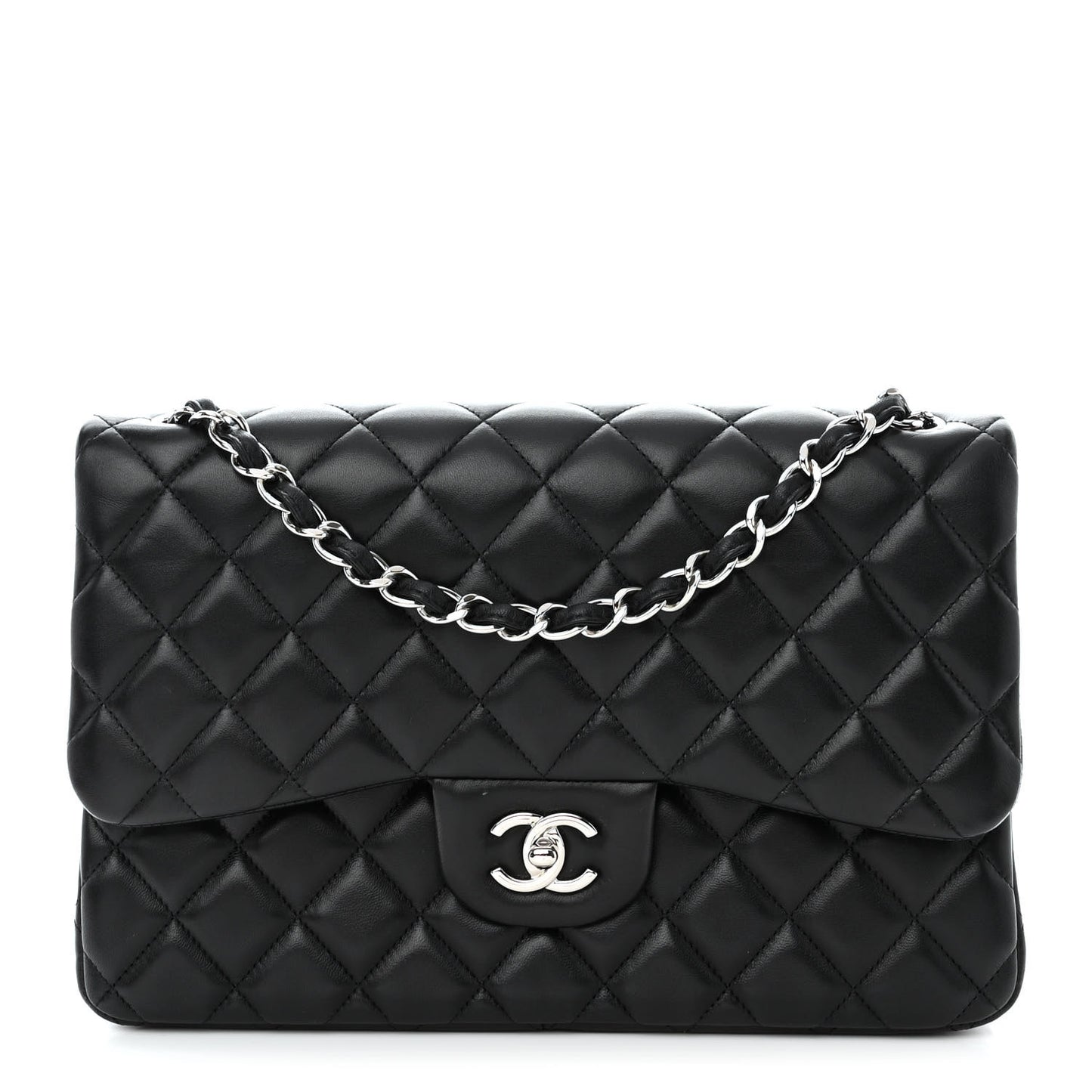 Lambskin Quilted Jumbo Double Flap Black