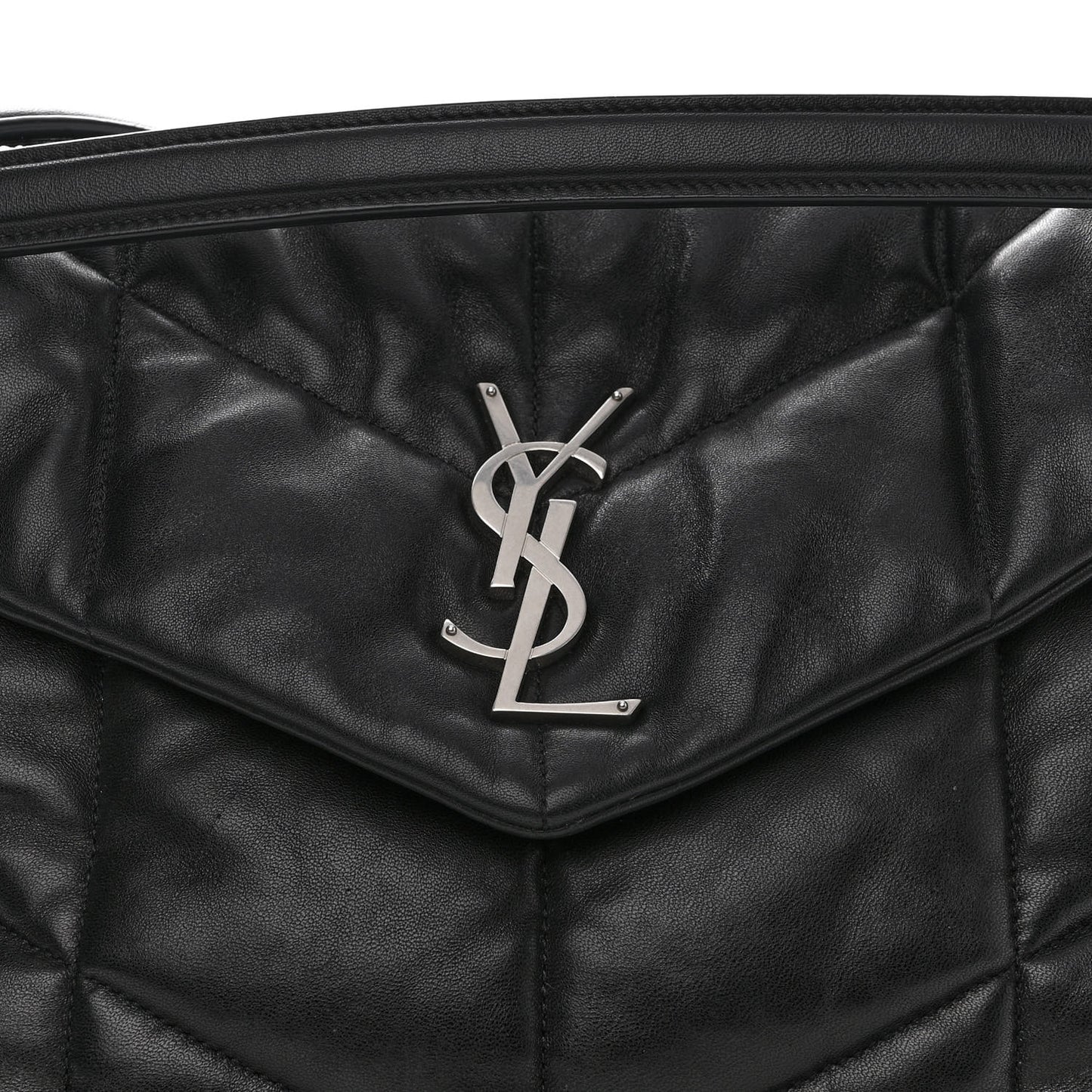 Lambskin Quilted Medium Loulou Puffer Monogram Chain Satchel Black