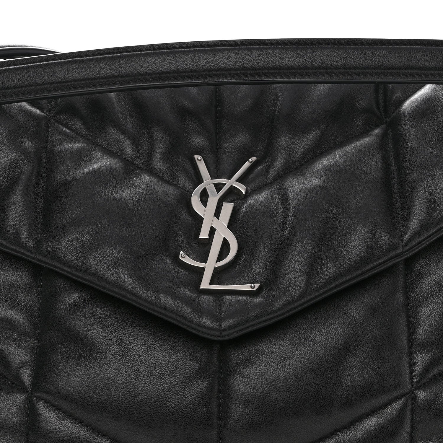 Saint Laurent Lambskin Quilted Medium Loulou Puffer Monogram Chain Satchel Black 9 of 11
