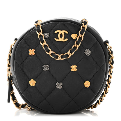 Chanel Lambskin Quilted Studded Round Clutch With Chain Black 1 of 10