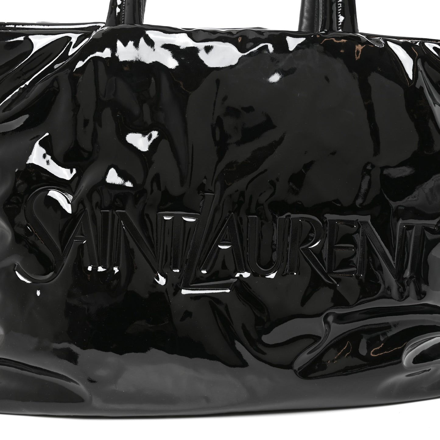 Patent Wide Puffer Maxi Tote Black