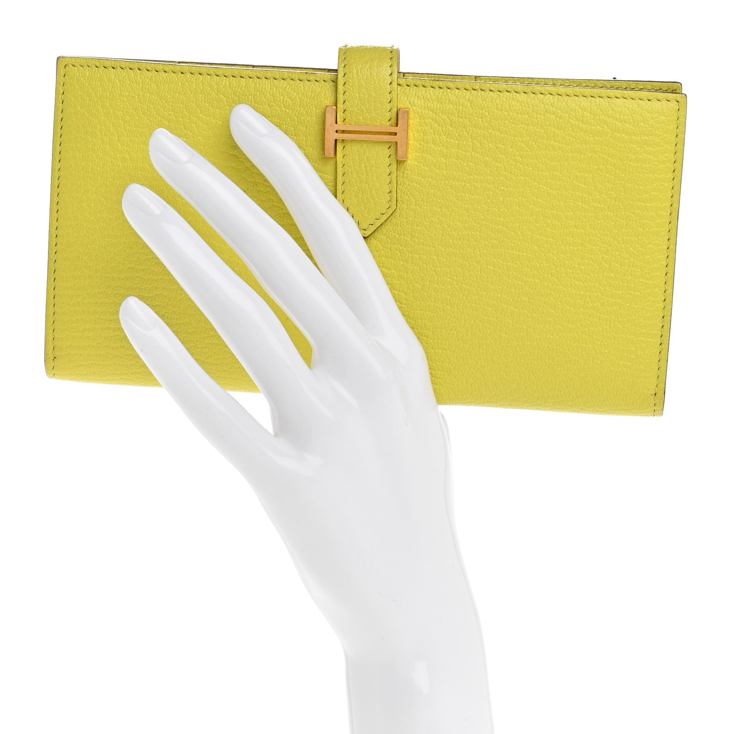 Hermes Chevre Mysore Bearn Gusset Wallet Lime 2 of 13