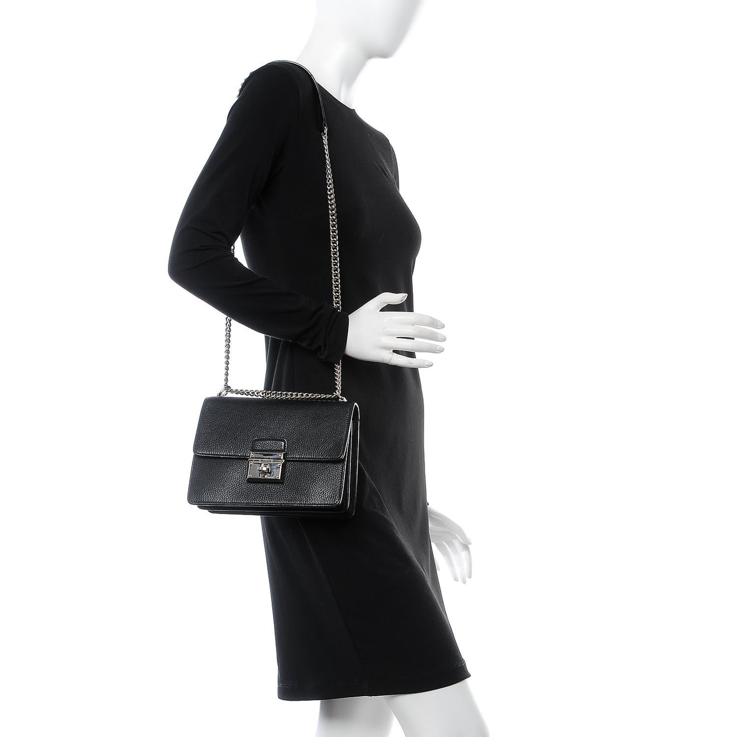 Grained Calfskin Rosalia Shoulder Bag Black