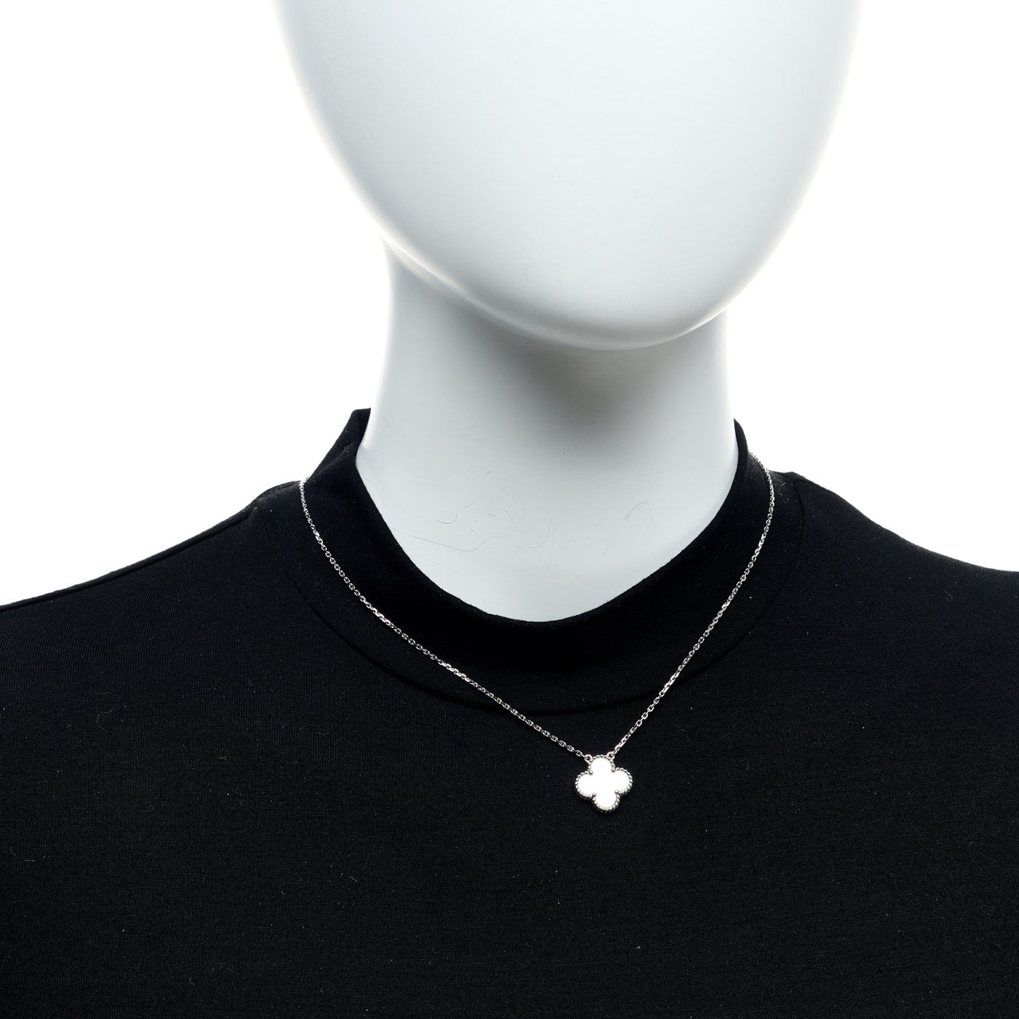18K White Gold Mother of Pearl Vintage Alhambra Pendant Necklace