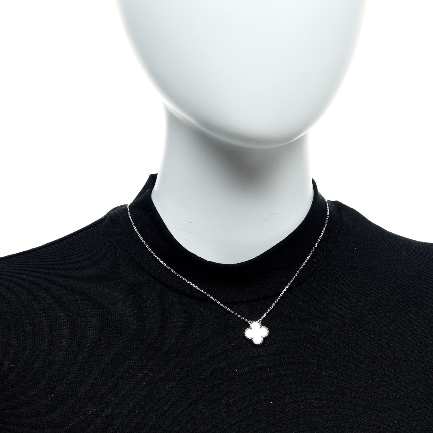 Van Cleef & Arpels 18K White Gold Mother of Pearl Vintage Alhambra Pendant Necklace 2 of 5