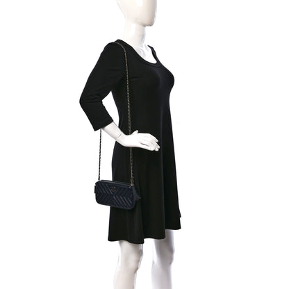 Chanel Calfskin Chevron Quilted Tassel Clutch With Chain Navy 2 of 10