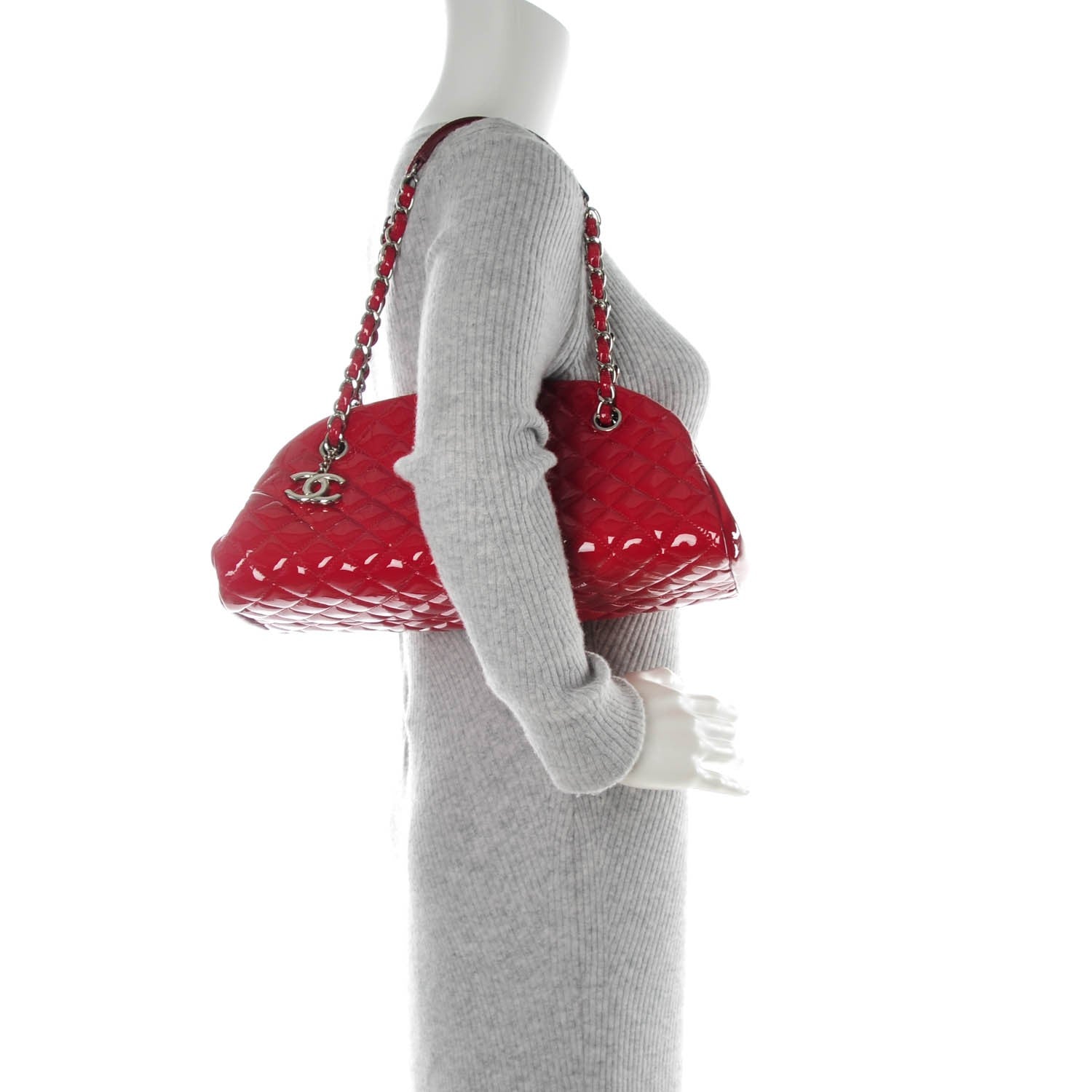Chanel Patent Quilted Medium Just Mademoiselle Bowling Bag Red 2 of 7