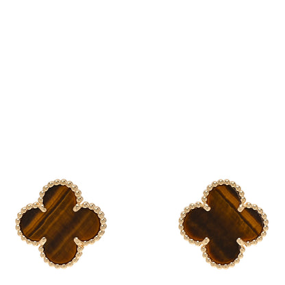 Van Cleef & Arpels 18K Yellow Gold Tiger's Eye Vintage Alhambra Earrings 1 of 5