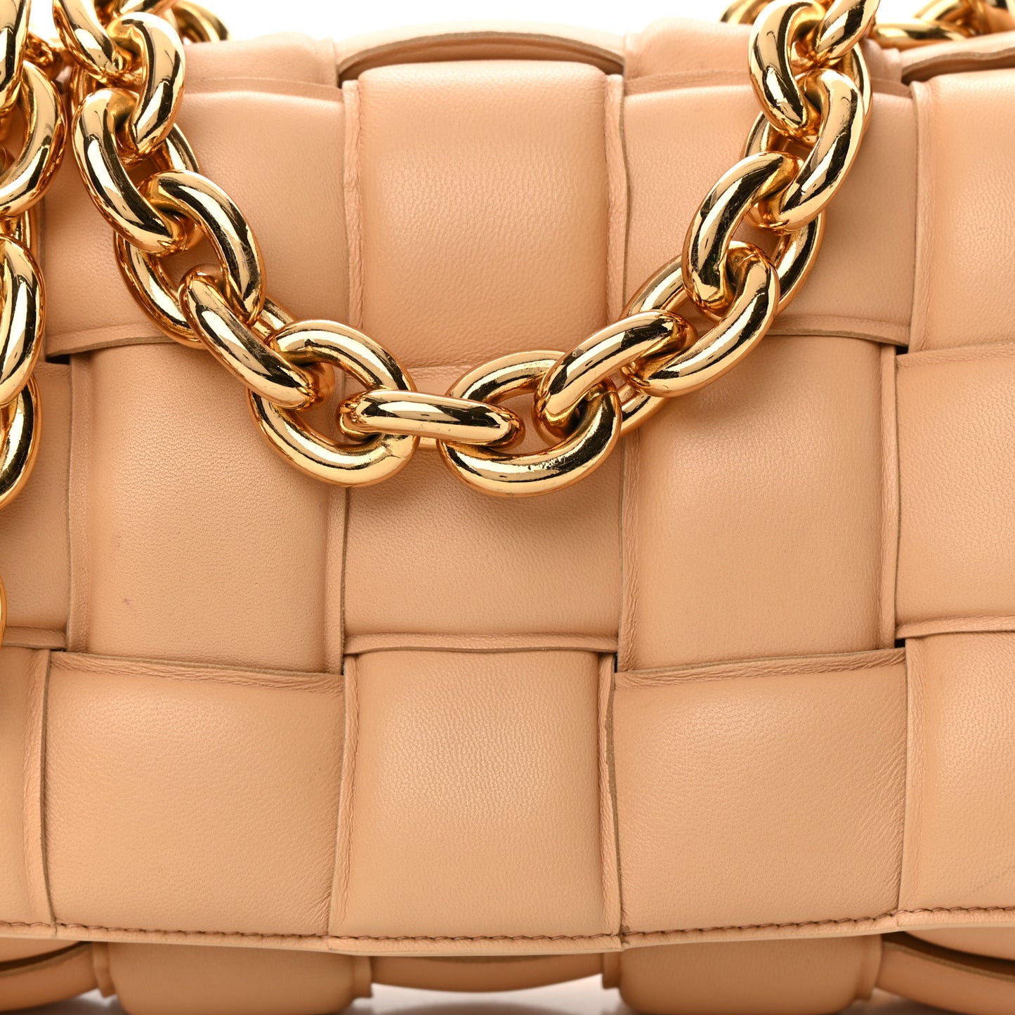 Lambskin Maxi Intreccio Padded Chain Cassette Crossbody Bag Almond