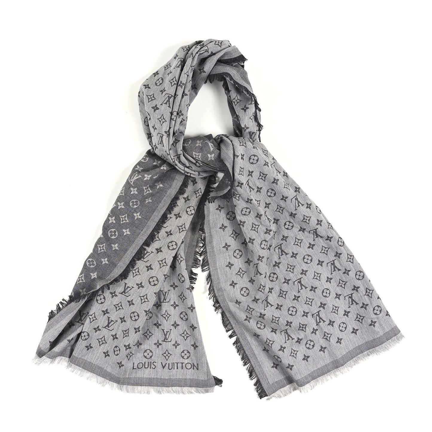 Silk Wool Monogram Denim Shawl Black